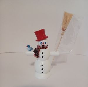 Seiffener Volkskunst Incense Burner Snowman With Bird Christmas Decor SEE
